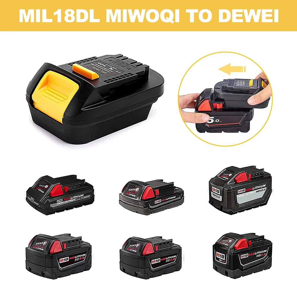 MIL18DL Adapter for Milwaukee 18V Li-Ion Battery Convert to Dewalt MAX 18V/20V, Battery Converter