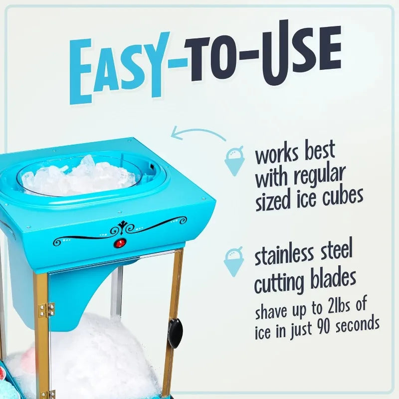 Nostalgia Snow Cone Shaved Ice Machine Retro Cart Slushie Machine Makes 48 Icy Treats W/Metal Scoop
