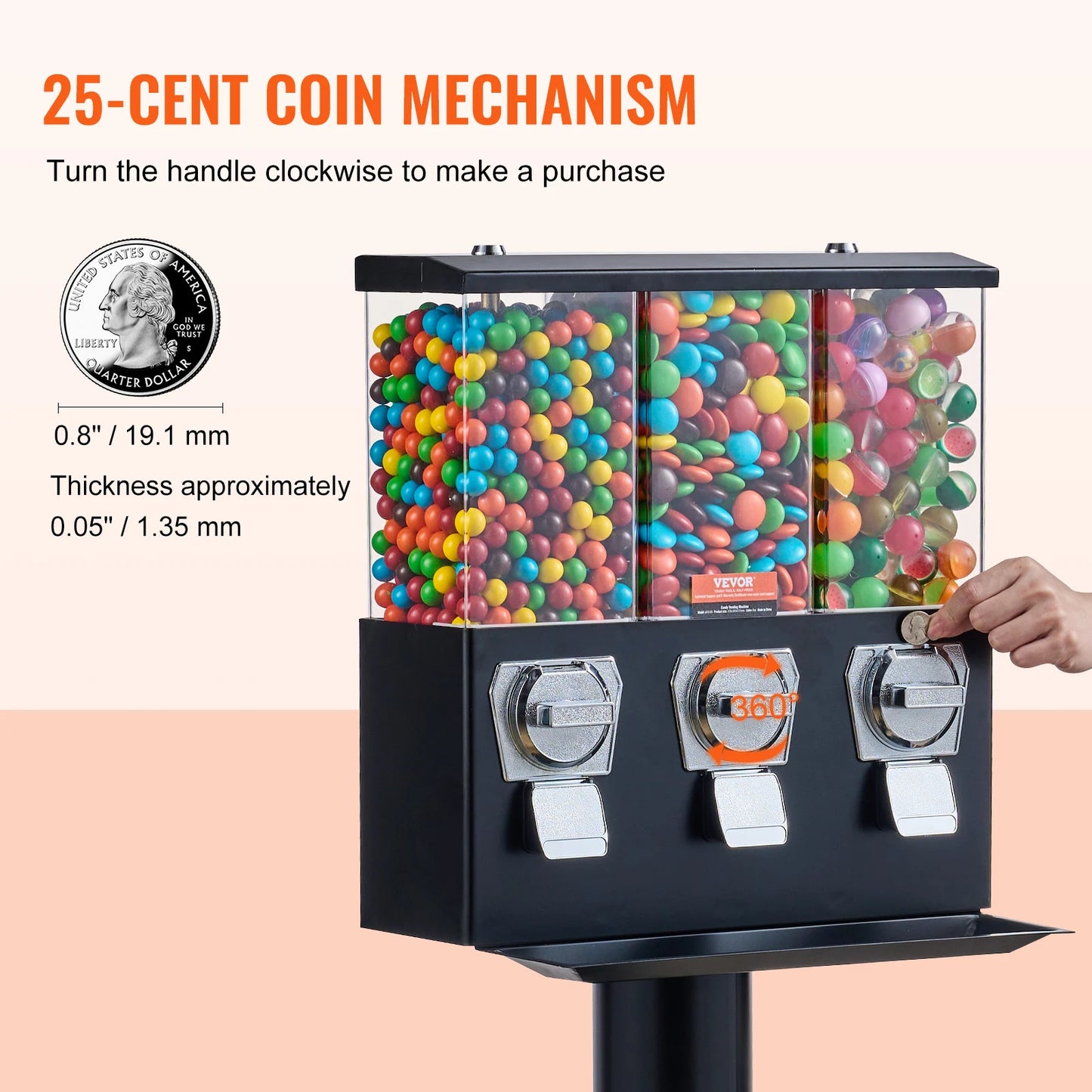 VEVOR Commercial Vending Machine Triple Compartment Candy Dispenser Gumball Bank  for Business