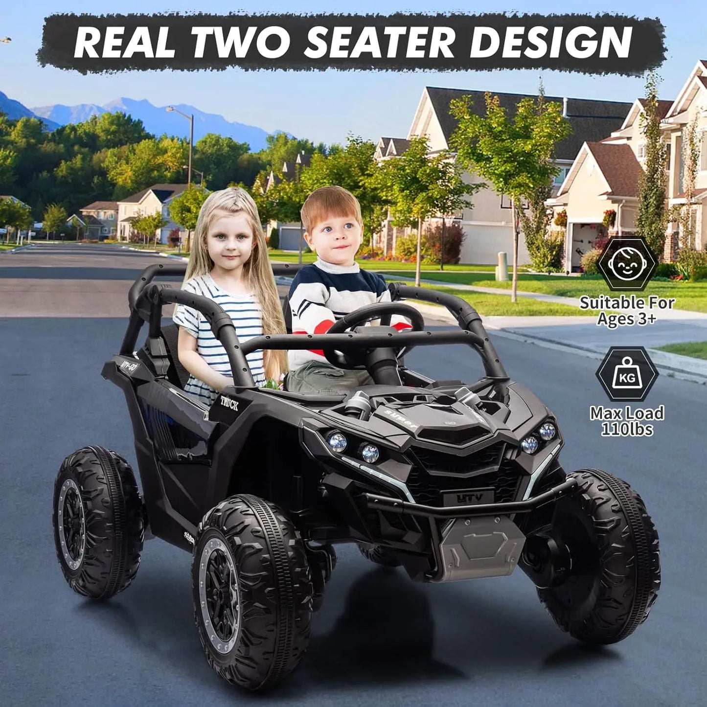 24V Ride On Car For Kids, 4WD Electric Vehicle With Remote Control, 2 Seater, LED Lights, 3 Speeds