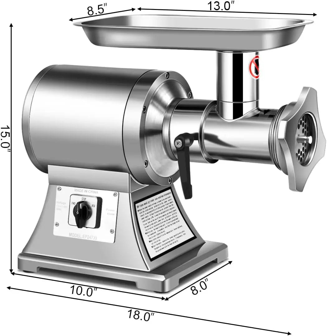 Commercial Meat Grinder, 1.5 HP, 1100W, 551LB/h Stainless Steel Electric, Heavy Duty Industrial