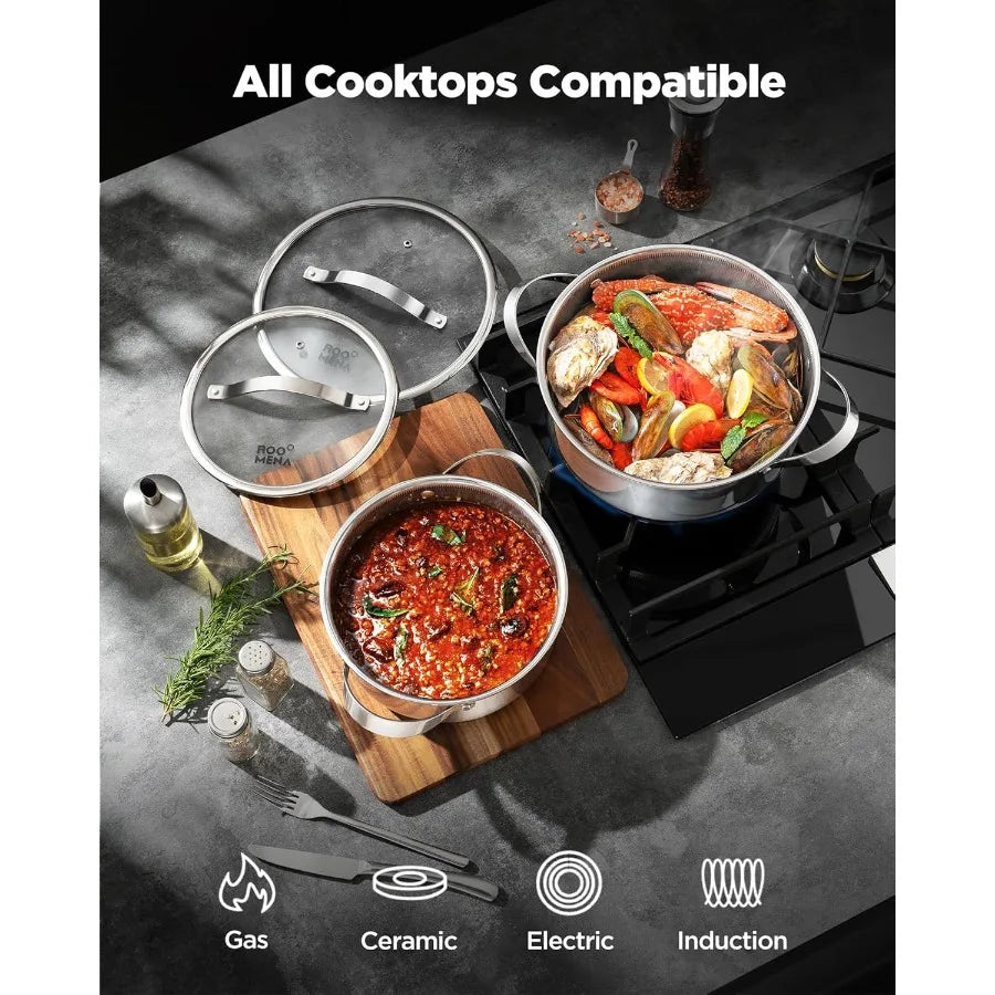 Pots and Pans Set Hybrid Stainless Steel 17PC Nonstick TriPly Cookware Frying pan PFOA Free