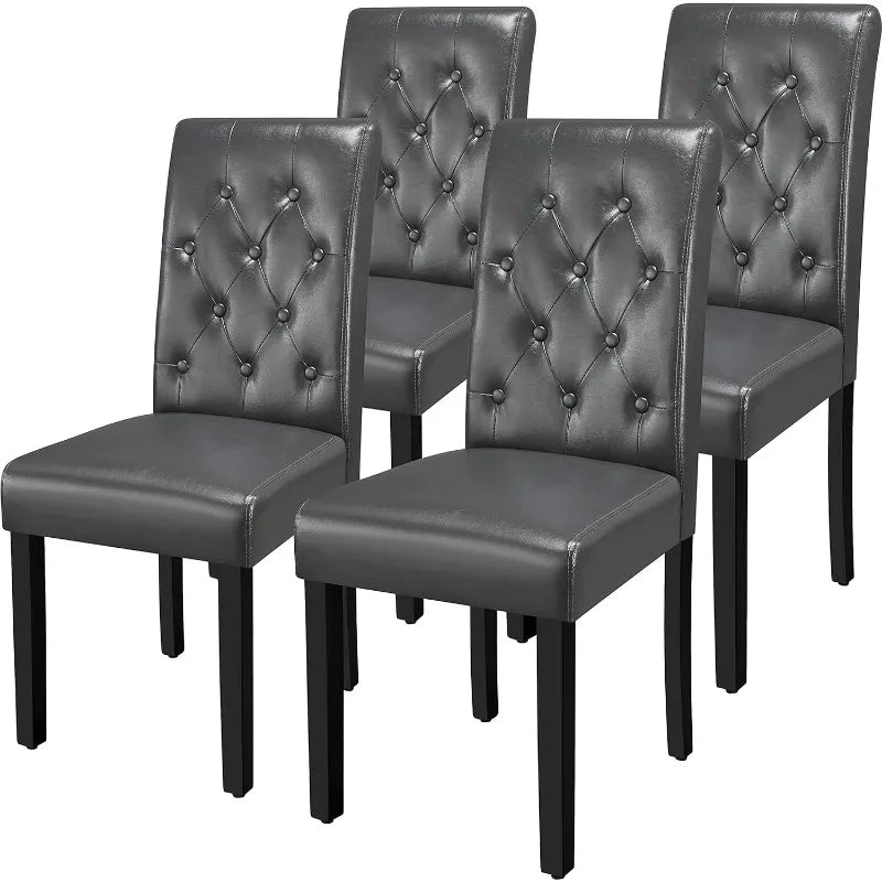 Button Tufted Dining Chairs Set of 4,Faux Leather Dining Room Chair with Rubber Wood Legs