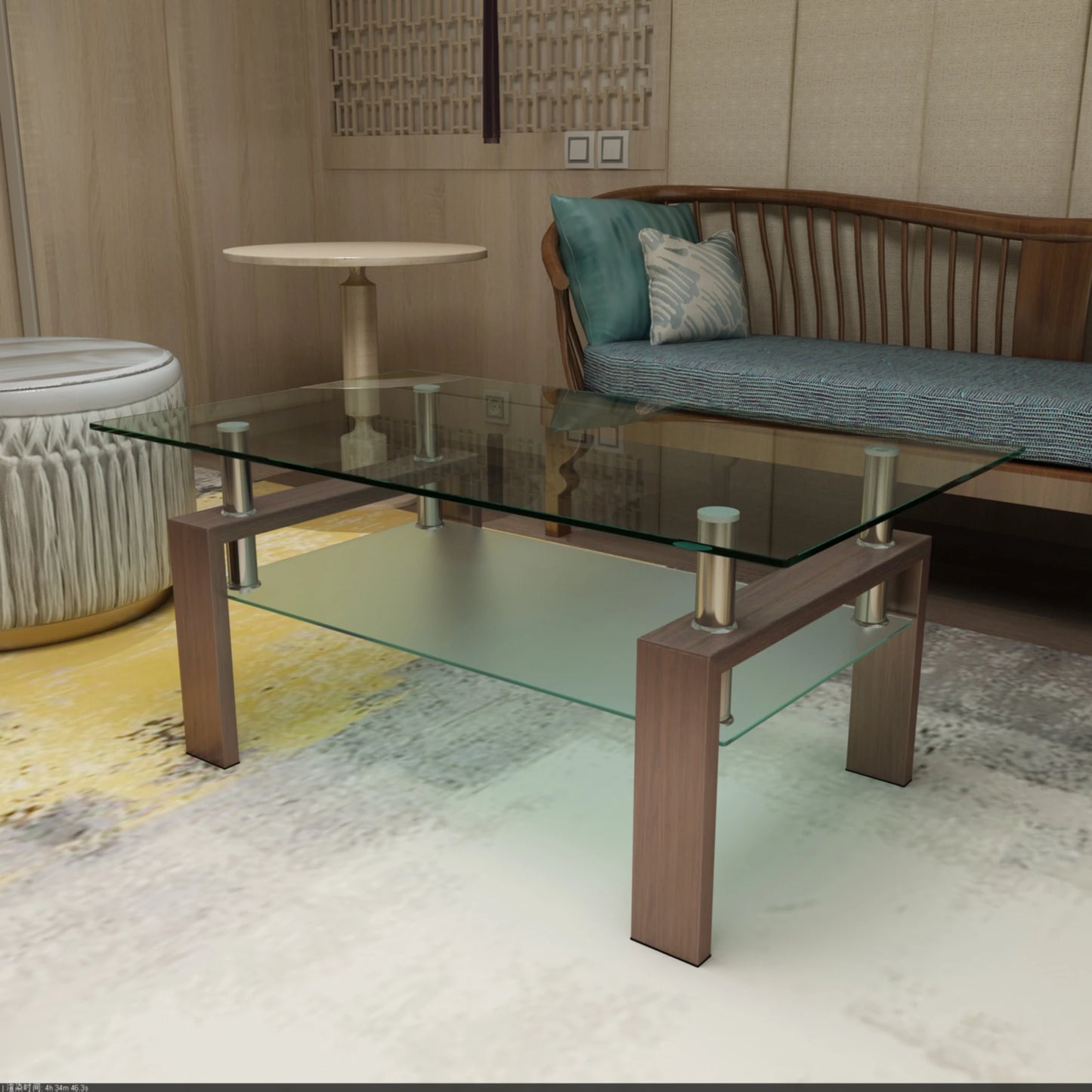 Rectangle Black Glass Coffee Table, Clear Coffee Table, Modern Side Center Tables/Furniture
