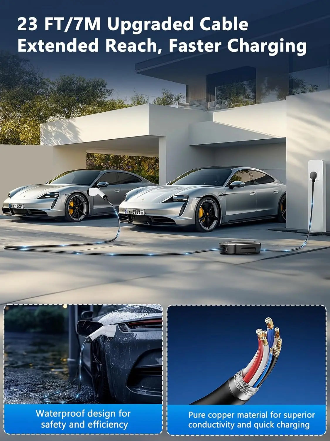 2025 New Portable Level 2 EV Charger (40Amp,240V, NEMA 14-50P) with 23 Ft