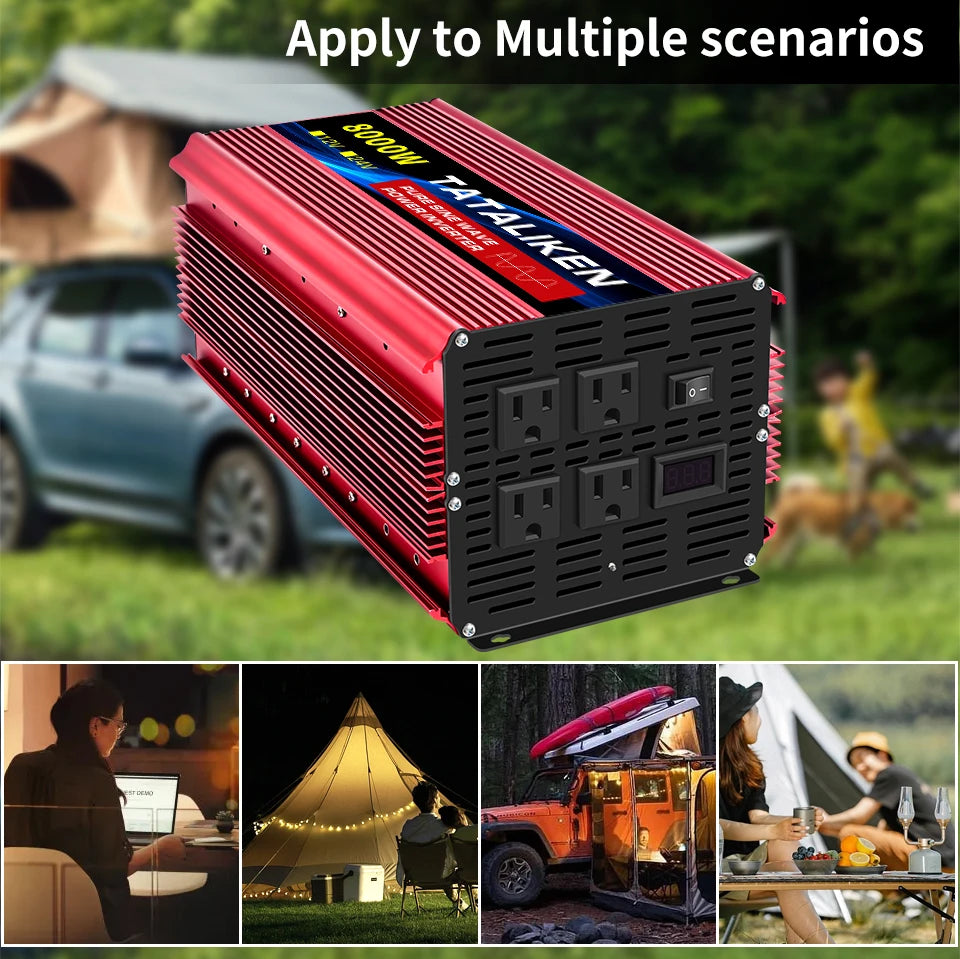 Power Inverter 10000W DC12V to AC110V 60HZ Pure Sine Wave Inverter w/LCD Display Remote 4AC Outlets