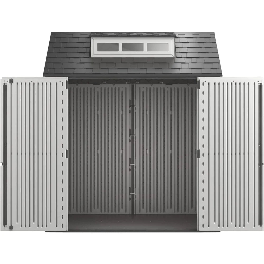 Resin Weather Resistant Outdoor Storage Shed, 7 x 7 ft., Simple Gray/Onyx