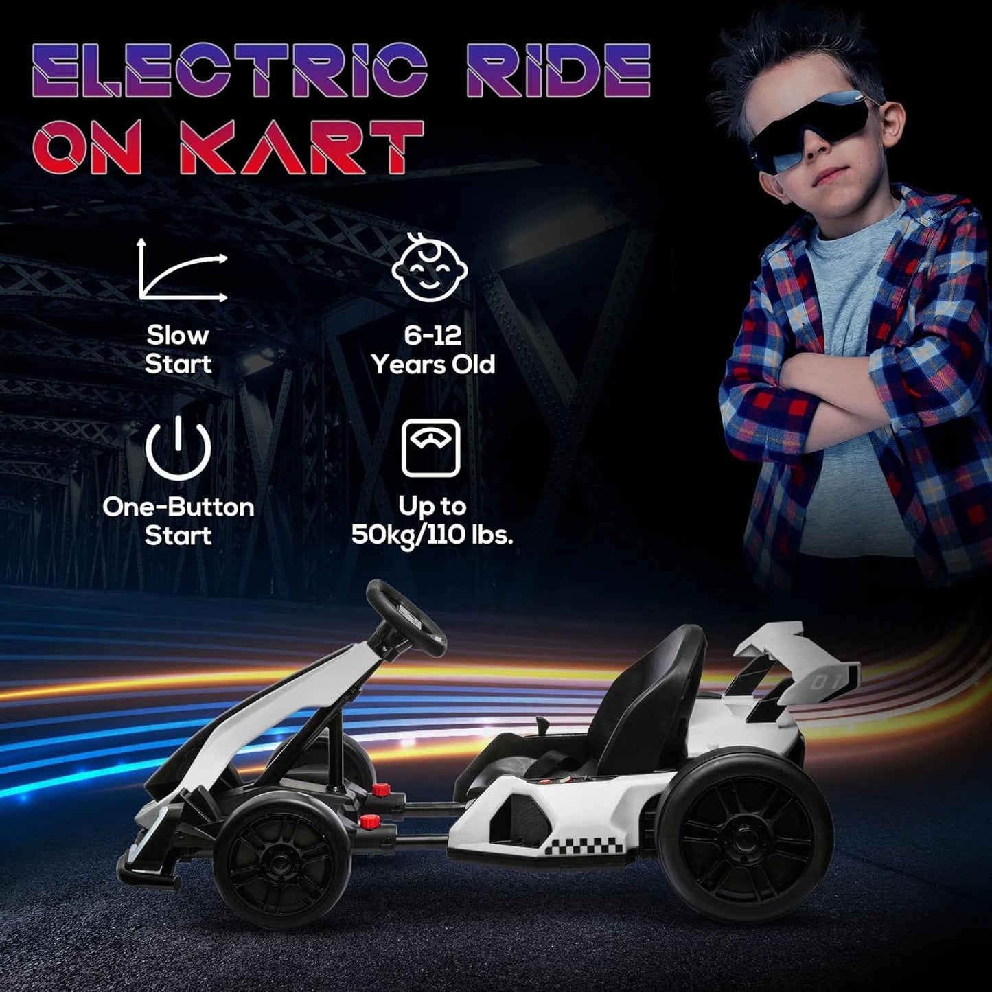 Electric Go Kart with Adjustable Seat, 24V 7.5 Drifting Car Battery Powered Ride on Toy Outdoor