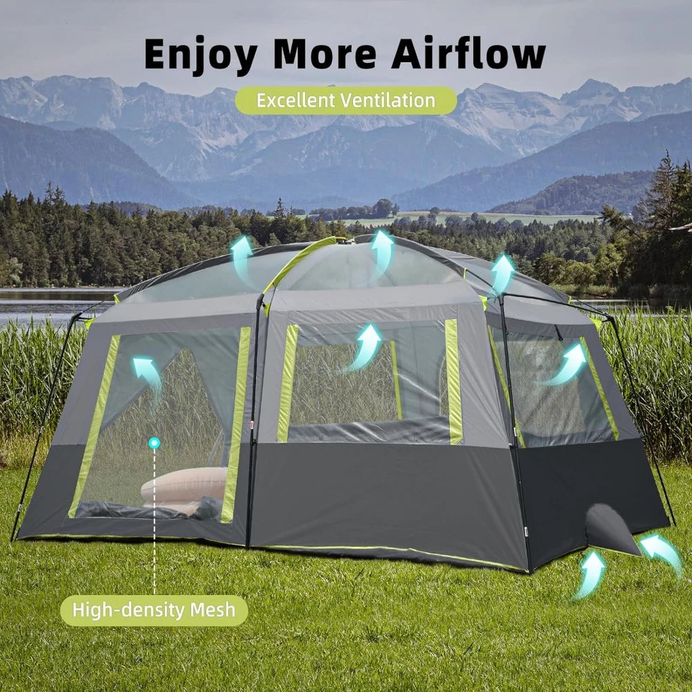 Camping Tents 10 Person Family Cabin Tent w/ 2 Doors and 4 Windows Large Multiple Room Tent