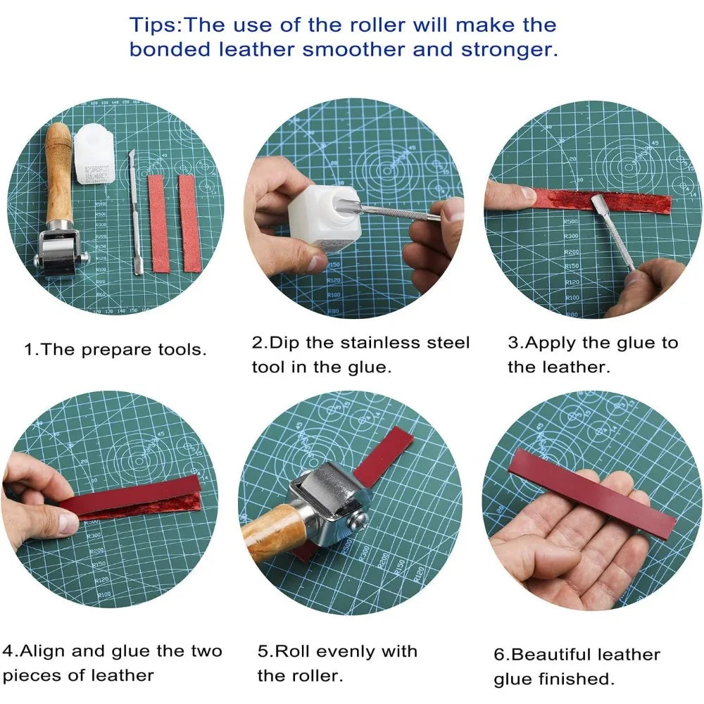 Leather Crafting Kit with Tools, Stamping, Waxed Thread Groover, Awl, and Stitching Supplies