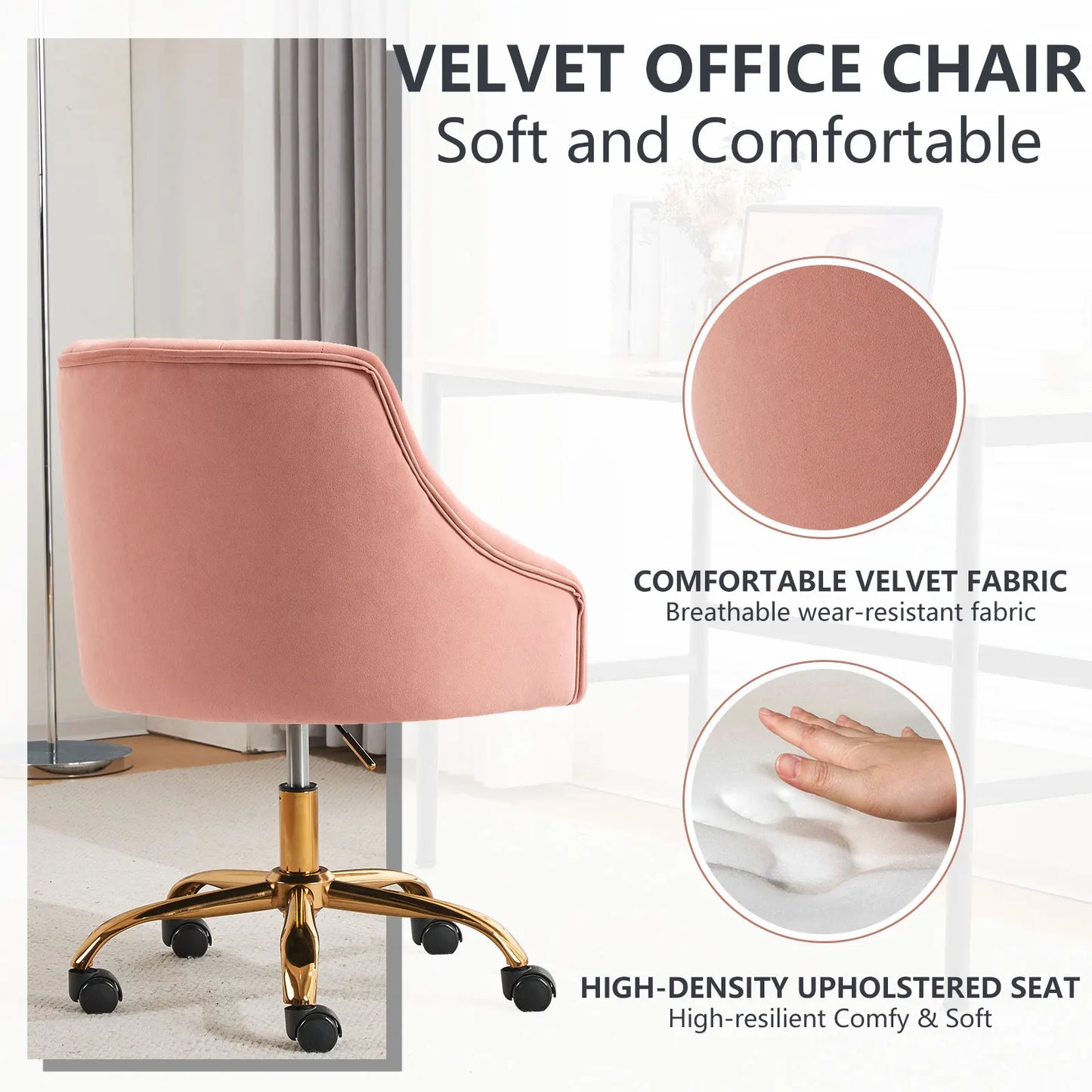 LOVSPATIO Velvet Office Chair Swivel Accent Chair w/ Arms Modern Adjustable Computer Gaming Chair