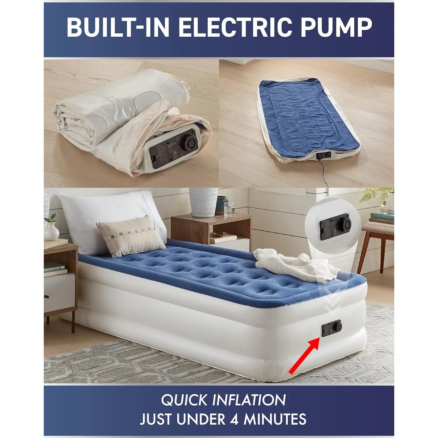 Twin Air Mattress w/Built in Pump, 18 Inch Quick Inflation/Deflation Camping Air Mattress