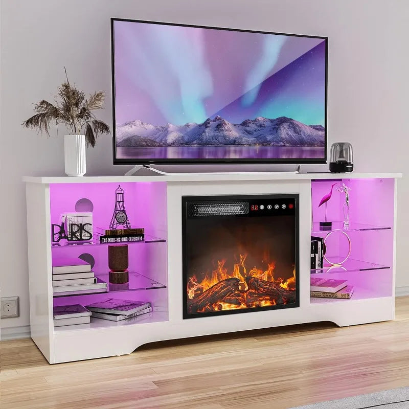 Fireplace TV Stand w/ 18'' Fireplace, Modern Entertainment Center/TVs up to 65", Media TV Console