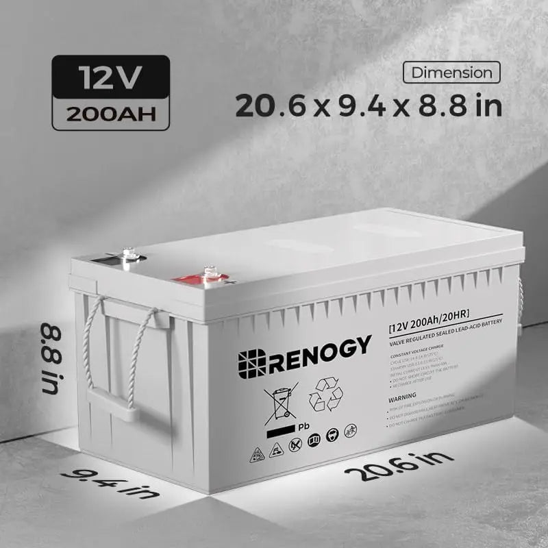 Renogy Deep Cycle AGM Battery 12 VT 200Ah,3% Self-Discharge Rate, 2000A Max Discharge Current,Safe