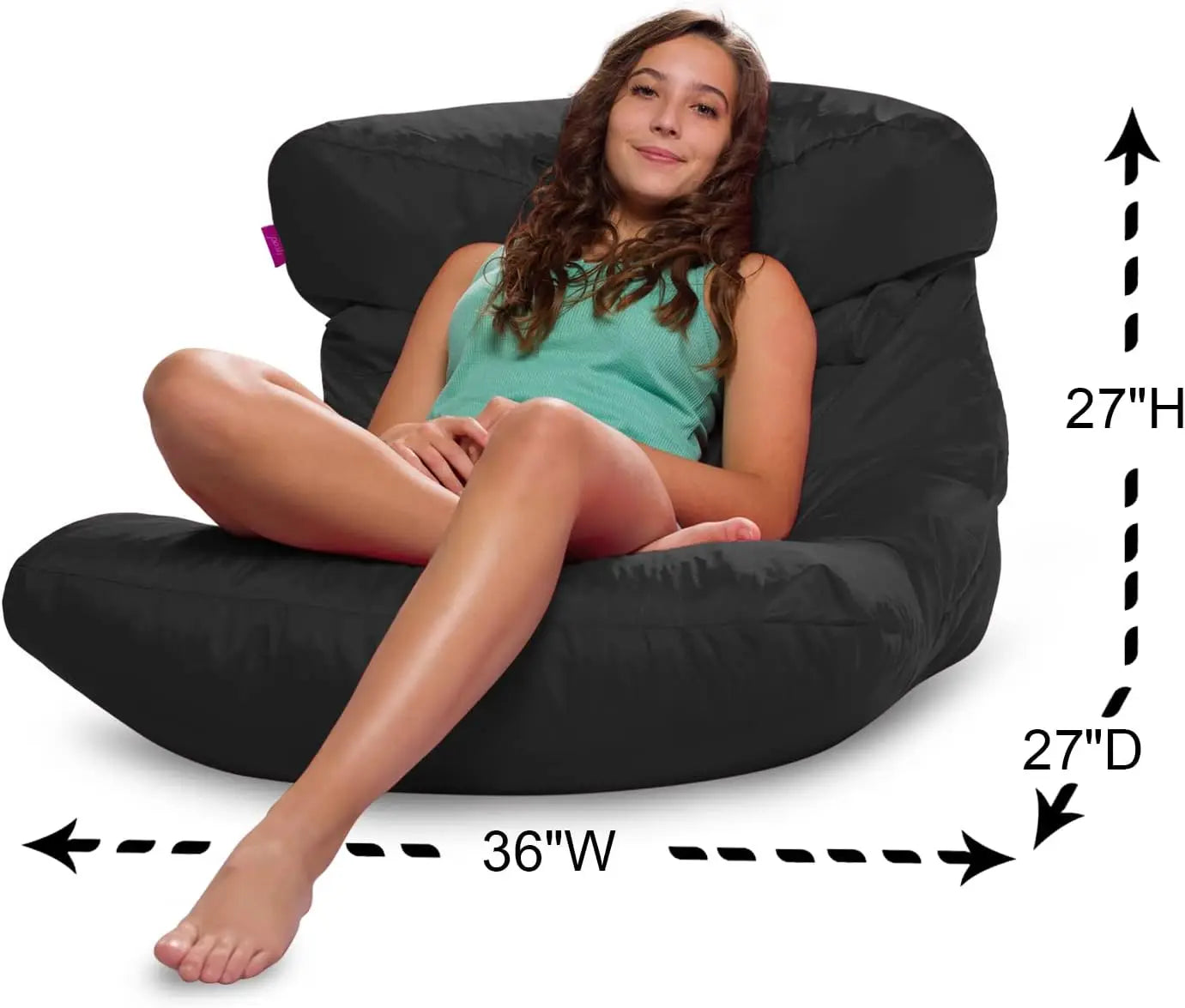 Structured Comfy Seat for Bedrooms and Dorm Rooms, Large Bean Bag Chair, Laguna Lounger, Black