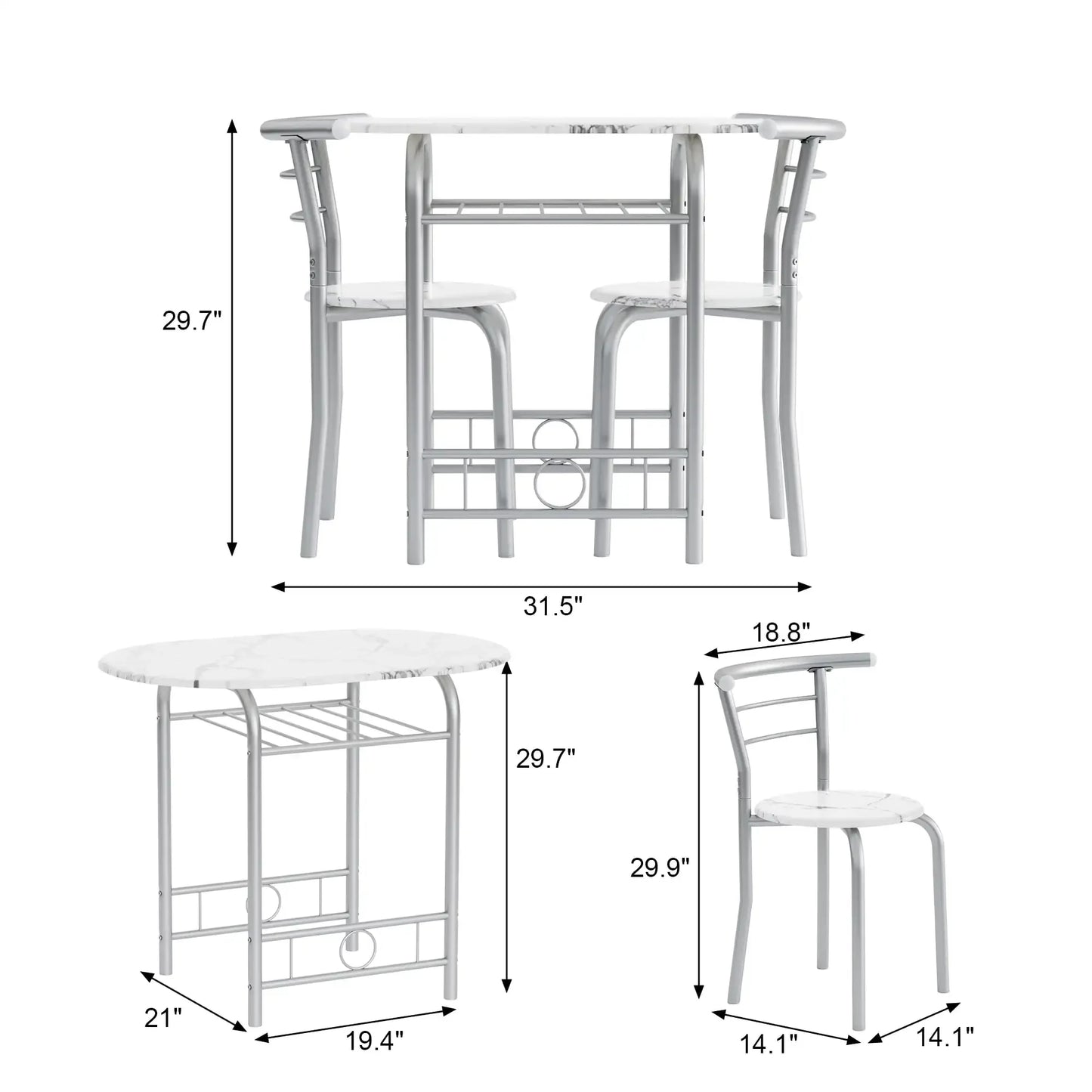 Vineego 3-Piece Small Kitchen Dining Set for 2 Black Wooden Table/Chairs Space Saving Breakfast Set