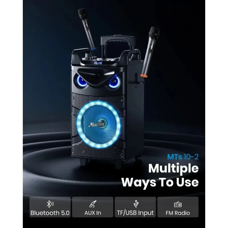 Karaoke Machine, 10" Woofer Portable PA System, Party Lights & Echo/Treble/Bass Adjustment Support