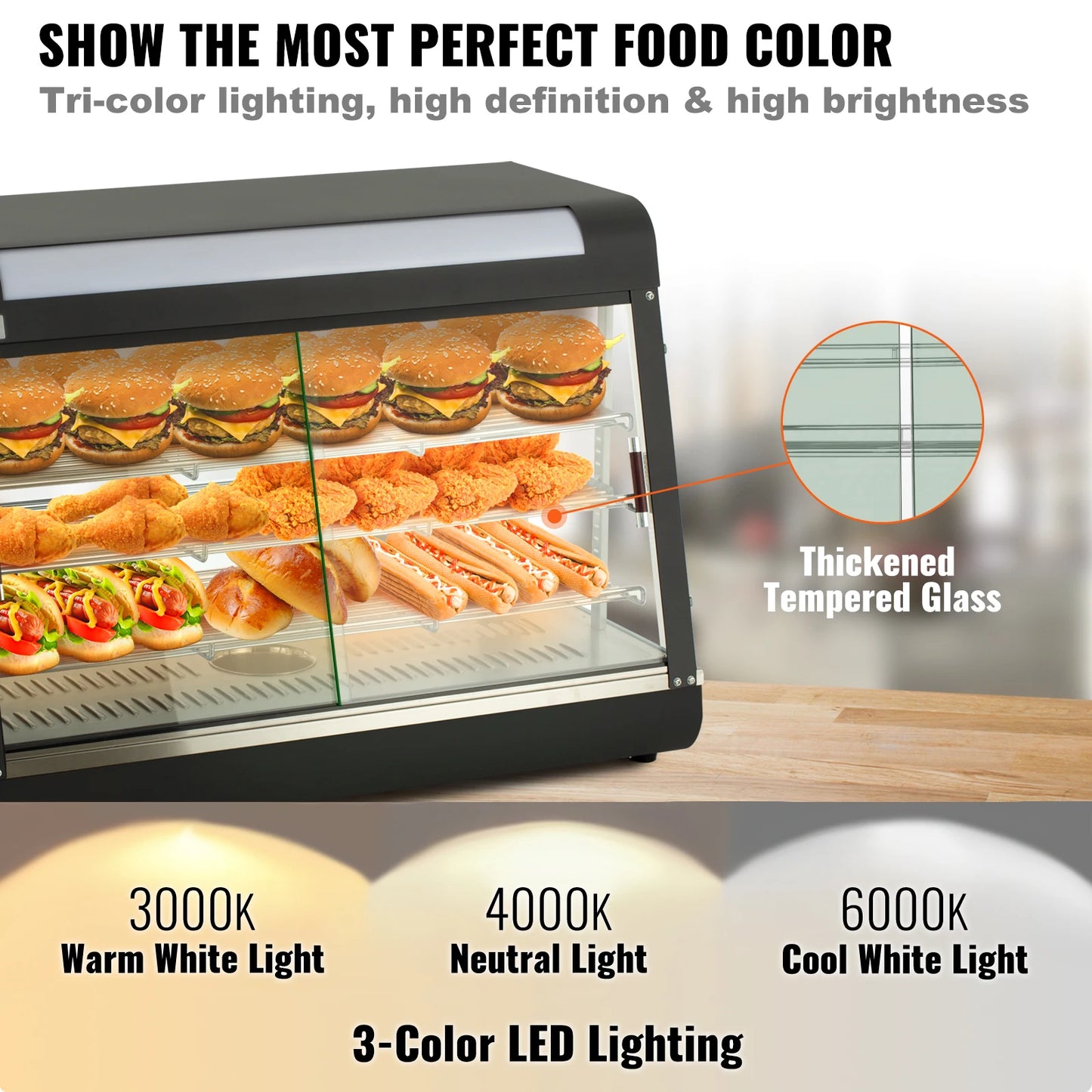 VEVOR Commercial Display Countertop Food/Pastry Warmer w/Temp Display 0.6L Water Tray Stainless