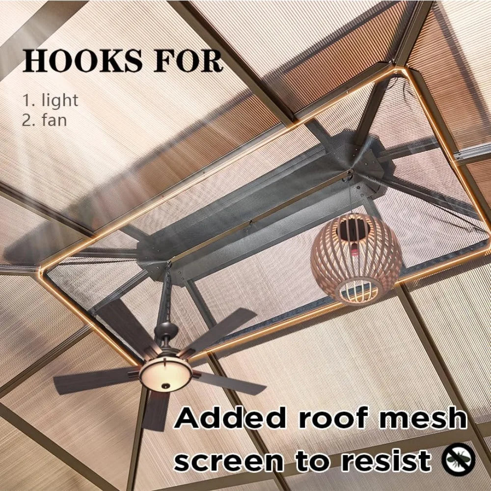 10'x13' Hardtop Gazebo, Outdoor Polycarbonate Double Roof Canopy, Aluminum Frame Permanent Pavilion