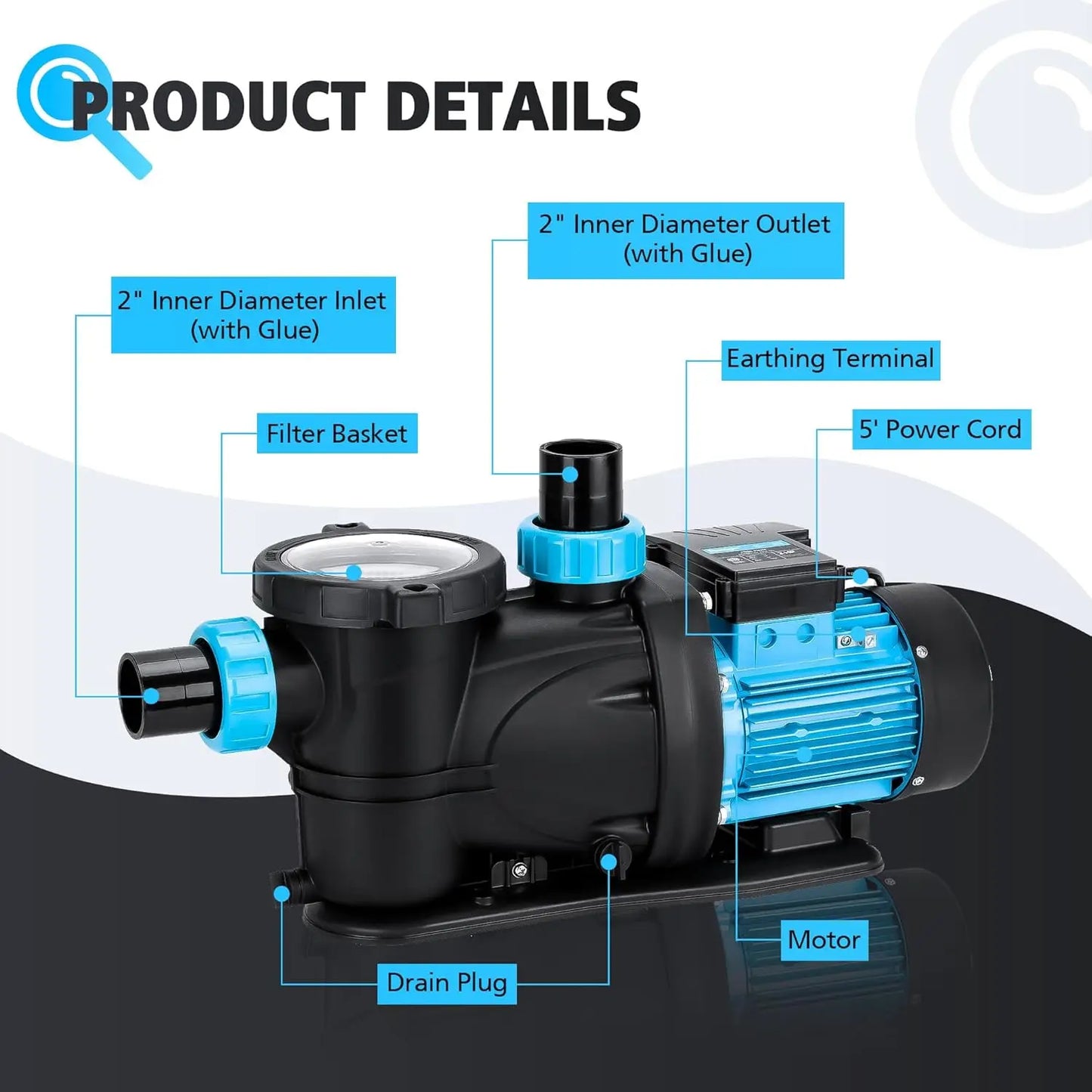 Ground Pool Pump High Flow Powerful Self Priming Pool Pump,3HP 7860  115V