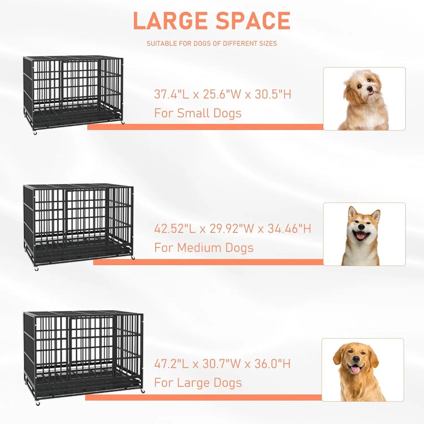 LEMBERI 48/38 inch Heavy Duty Indestructible Dog Crate, Escape Proof Kennel with Lockable Wheels