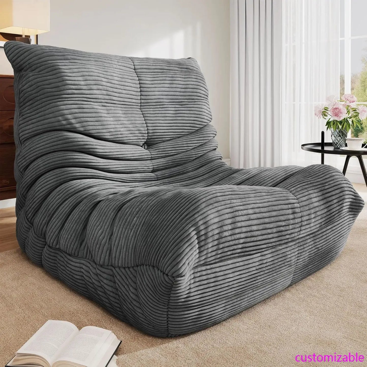Bean Bag Chairs for Adults, Giant Lazy Floor Sofa with Memory Foam, Comfy Corduroy Fireside Chair