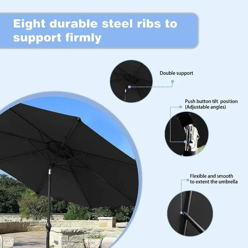 LISM 9FT Patio Umbrella Outdoor Market Table Umbrella w/Push Button Tilt, Crank & 8 Sturdy Ribs