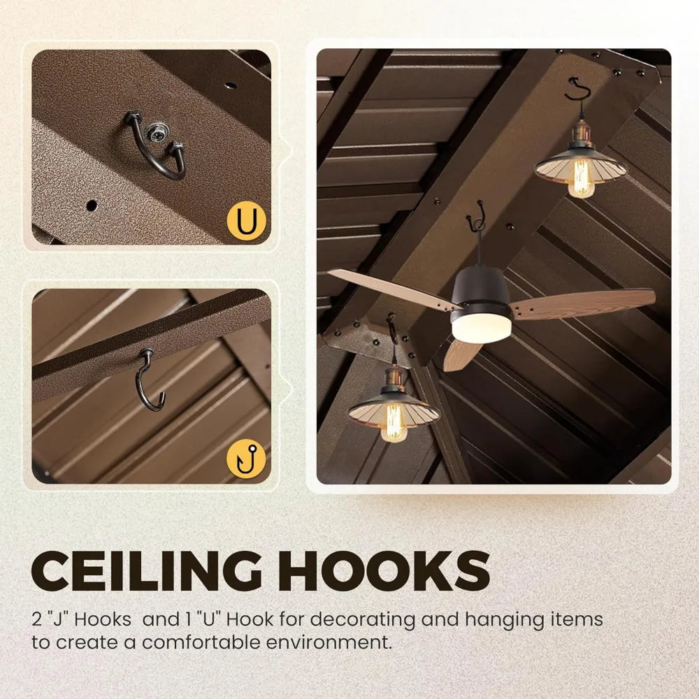 10' x 10' Gazebo Hardtop w/Aluminum Frame,Galvanized Steel Double Roof Gazebos w/Curtain and Netting