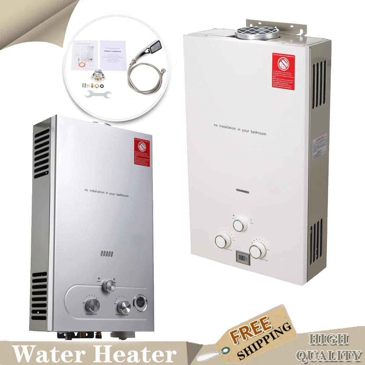 TRAGBARER 12L 24kW LPG gas propane tankless water heater/instant heater water shower w/shower head