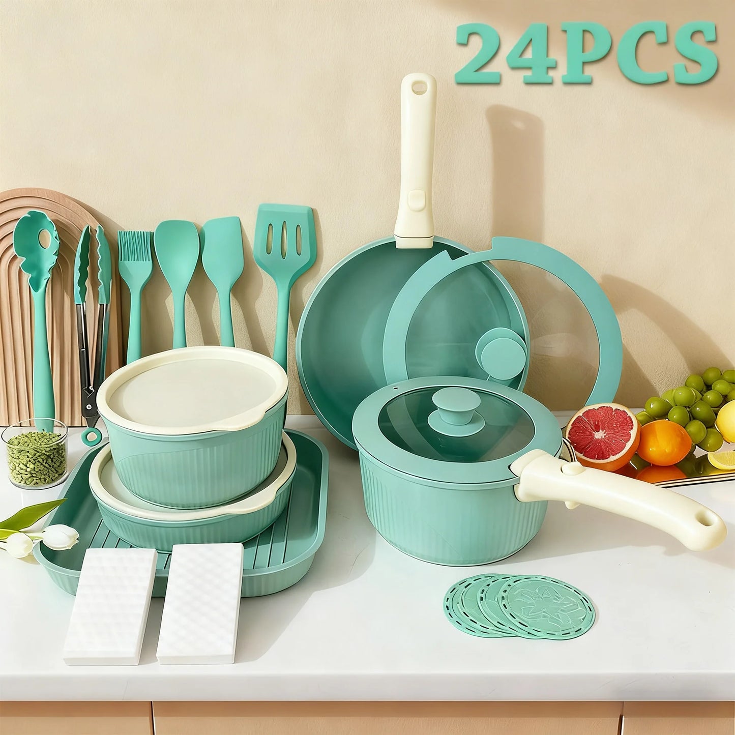 Pots and Pans Set, Nonstick Cookware Set Detachable Handle, Induction Kitchen Cookware Set