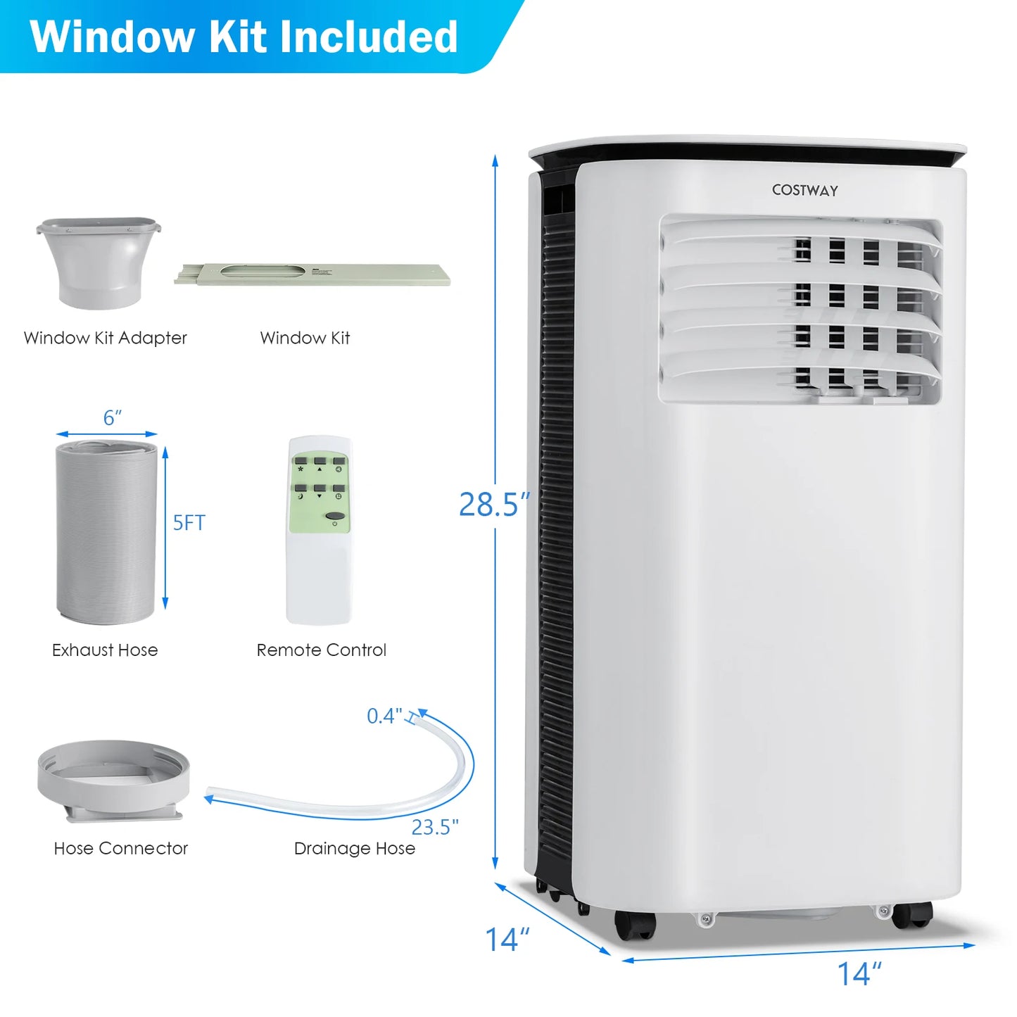 COSTWAY 9,000 BTU Portable Air Conditioner w/ Dehumidifier & Fan 3-in-1 Rolling AC Unit