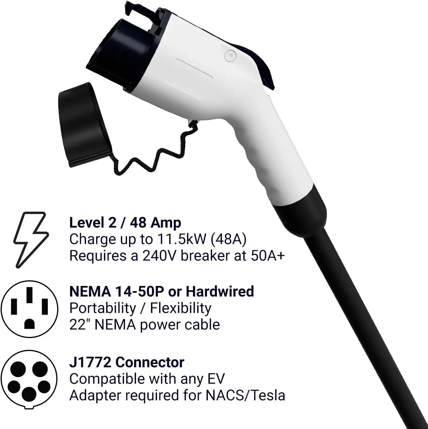 Emporia Level 2 EV Charging Station/NEMA 14-50 EVSE w/ J1772 Charger/48 amp  240v WiFi