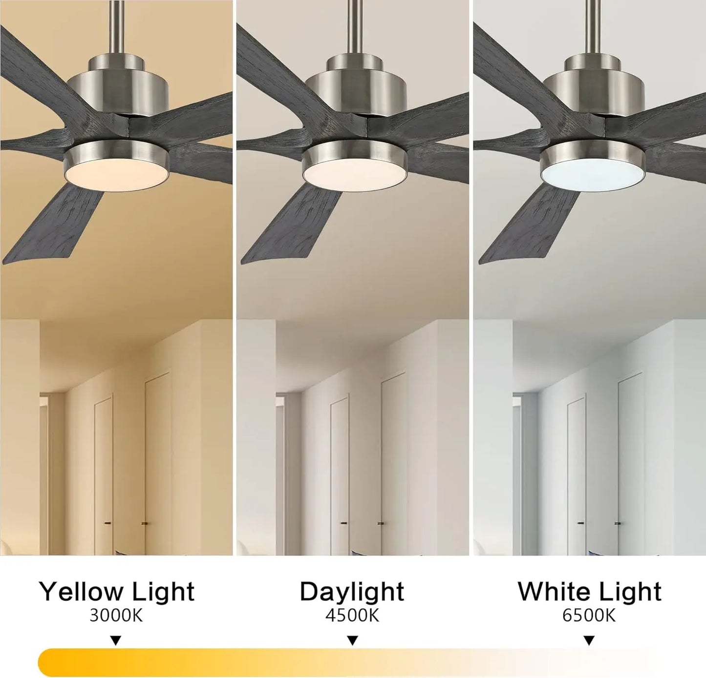 60" Modern Ceiling Fan w/Lights & Remote Control, 5 Solid Wood Blades 6-Speed Reversible DC Motor