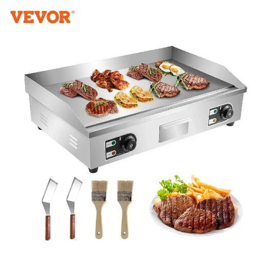 VEVOR Electric Countertop Griddle with Drawer Stainless Steel Flat Top Grill Barbecue BBQ machine