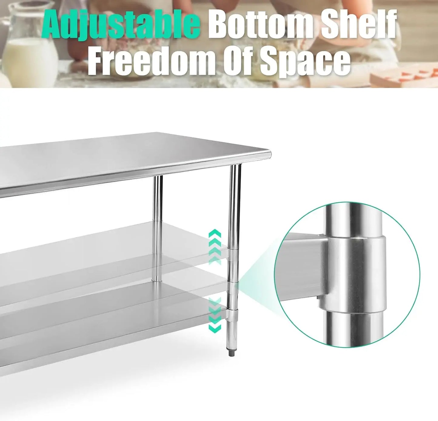 NSF Stainless Steel Table, 30 x 60 Inches Metal Prep & Work Table with Adjustable Undershelf