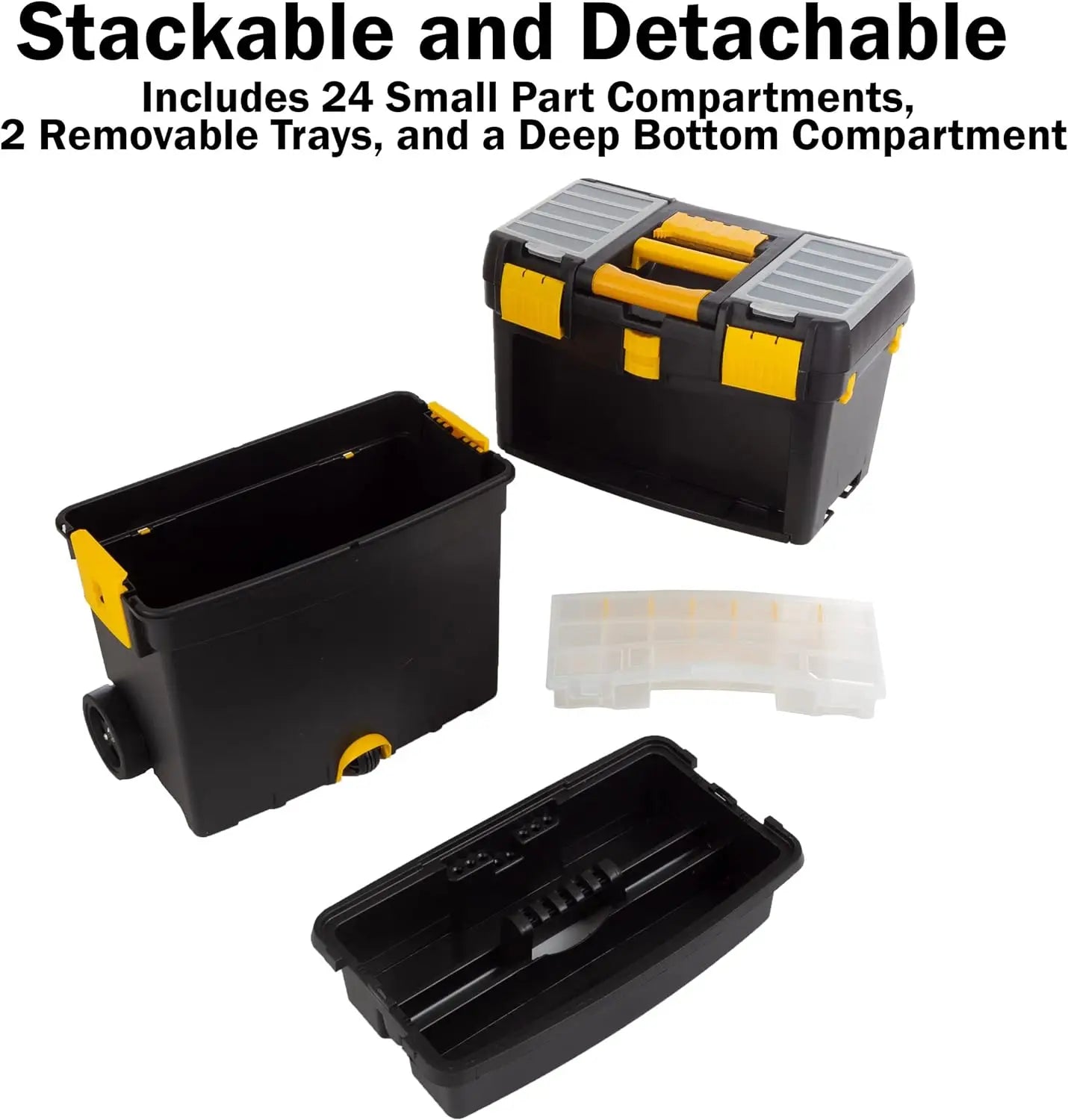 Stalwart Tool Box w/Wheels, Foldable Comfort Handle,& Removable Top – Toolbox Organizers & Storage