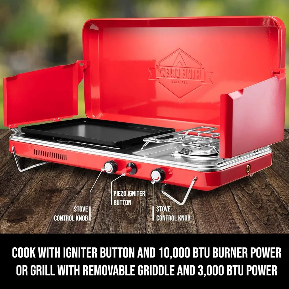 HIKE CREW 2-in-1 Gas Stove/Propane Grill/Stove Burner w/Integrated Igniter & Stainless Steel Tray