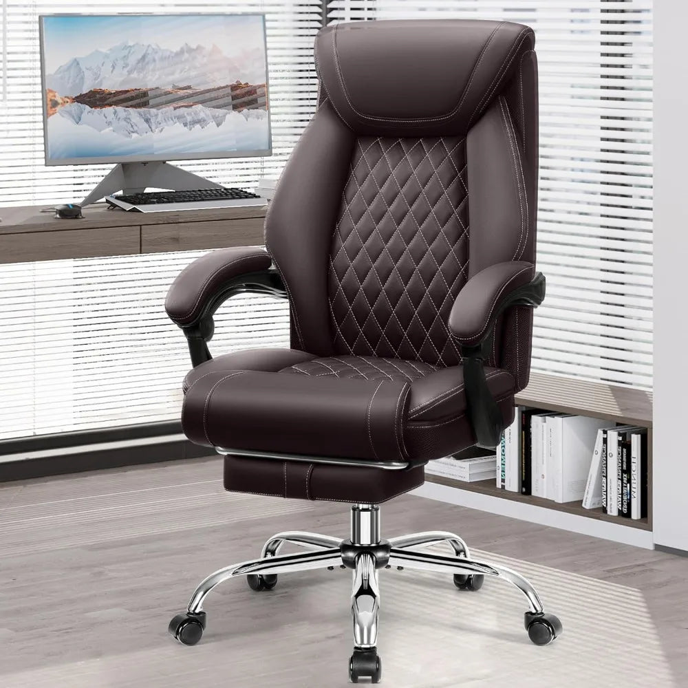 Office Chair, Executive Leather Chair Adjustable High Back, Lumbar Support, Big and Tall Office