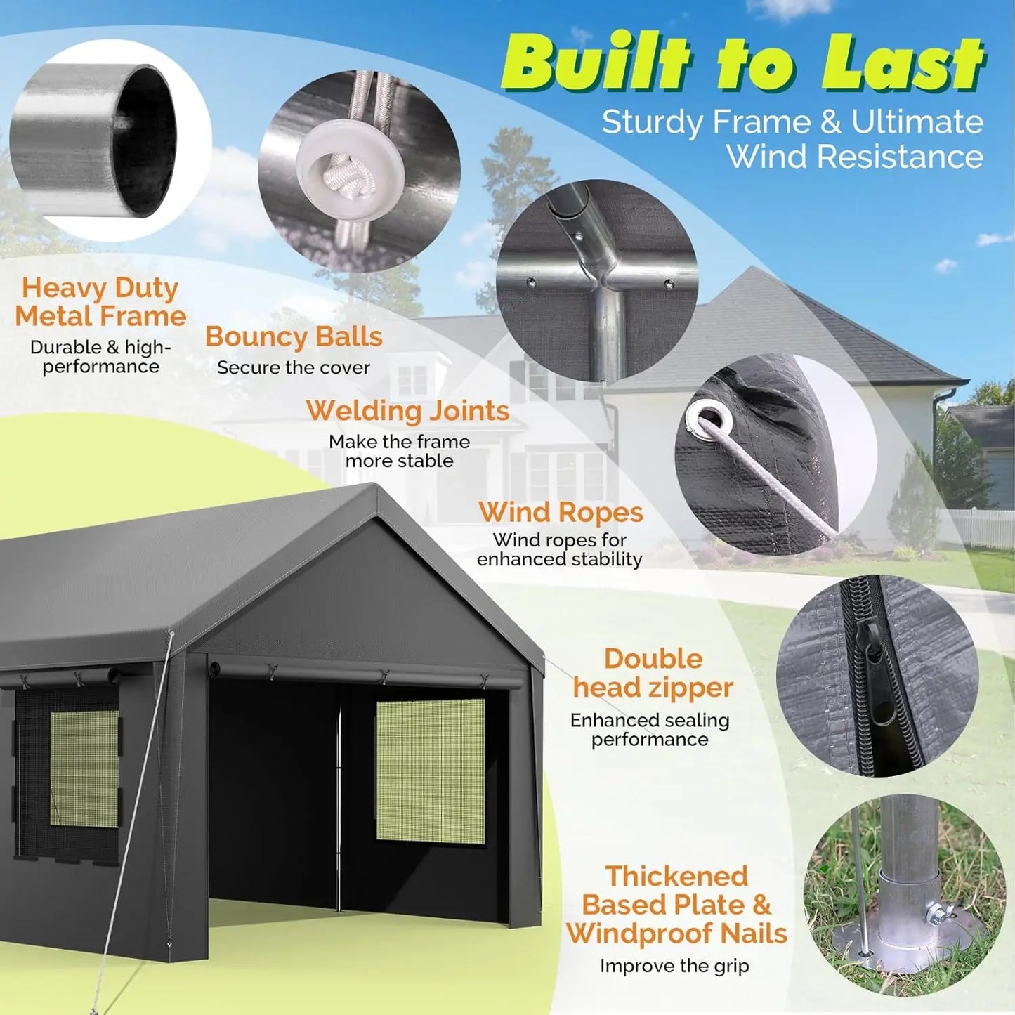 Durable 12x20ft Portable Garage Metal Carport with Galvanized Frame, Waterproof and UV Protection