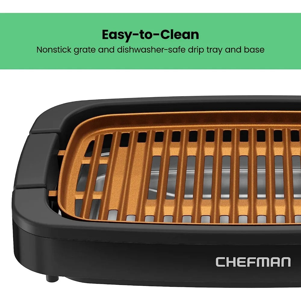 Chefman Smokeless Indoor Electric Grill, Copper, Nonstick, Tabletop, Temperature Adjustable