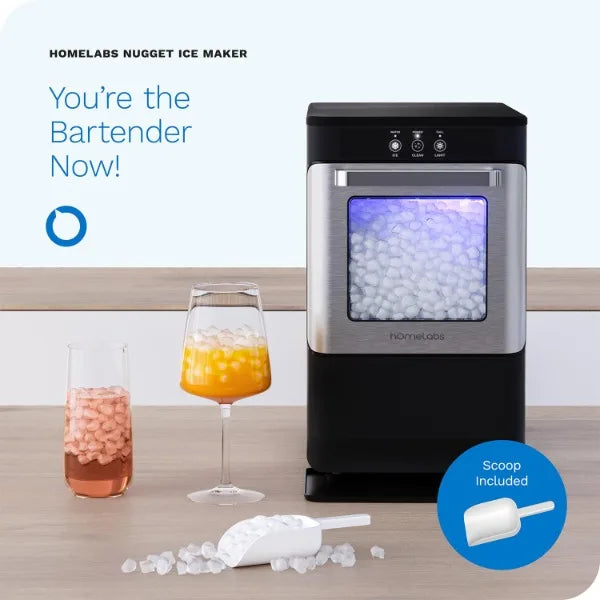 hOmeLabs Countertop Nugget Ice Maker - Stainless Steel with Touch Screen - Portable and Compact