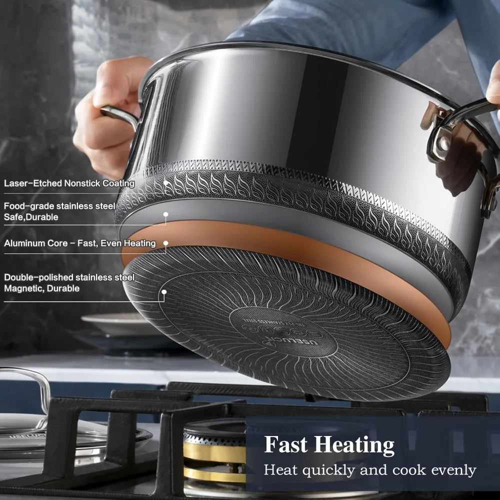 8 Inch Nonstick Frying Pan with Lid, Stainless Steel Skillet with Honeycomb Surface,Oven