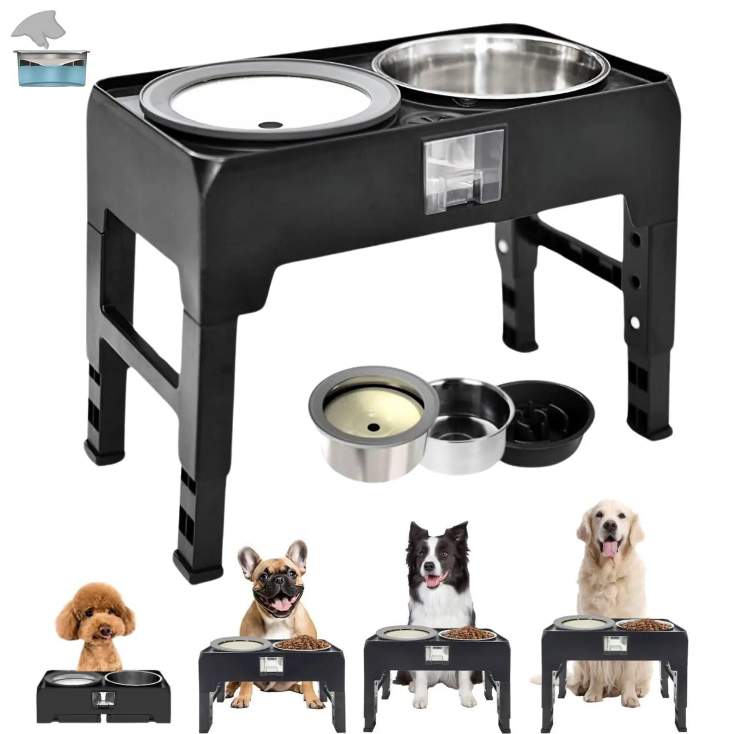 2-in-1 Adjustable Raised Dog Feeder With Double Stainless Steel Bowls