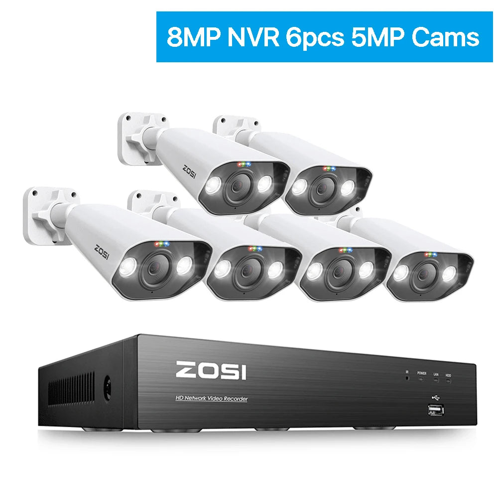 ZOSI 8CH POE Video Surveillance Kit 4K 8MP 5MP Super HD Outdoor IP Cameras AI Starlight Night Vision