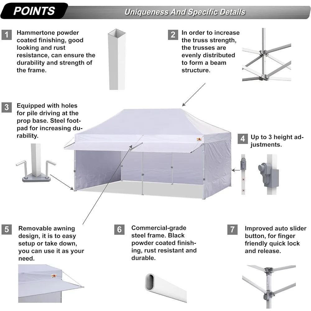 Portable Freestanding Shelter W/ Awning & Booth 10x20 Pop Up Commercial Canopy Tent-Events Vendor