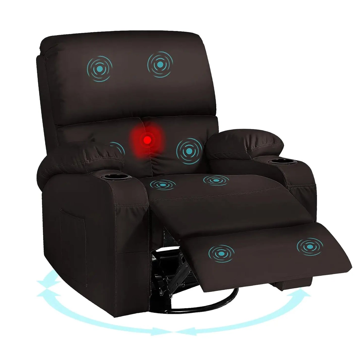Massage Rocker Recliner Chair with Vibration And Heat USB & Type-C Ports 360° Rocking Recliner Chair