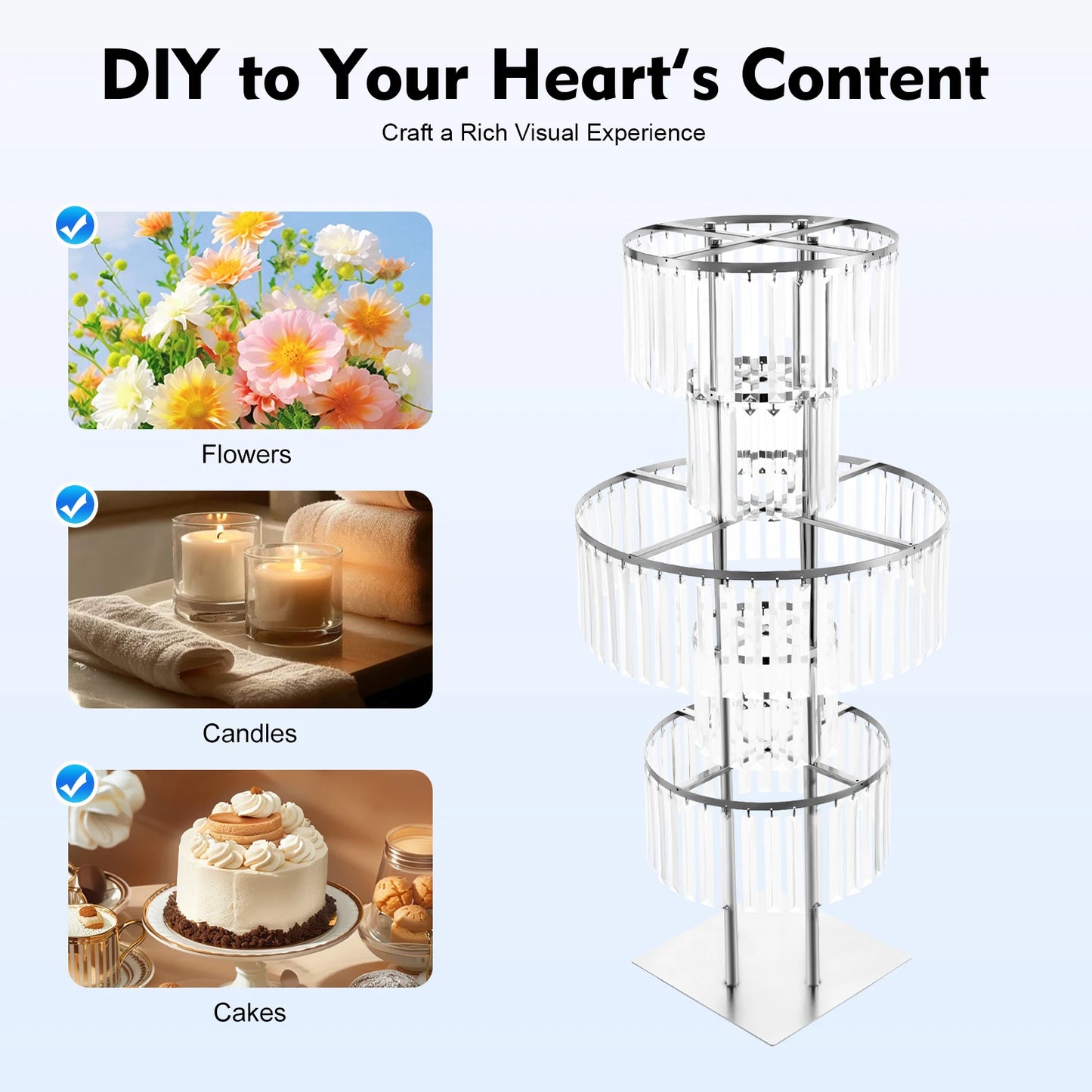5 Tiers Gold/Silver Wedding Centerpieces Flower Stand Vase Centerpiece Acrylic Flower Stand