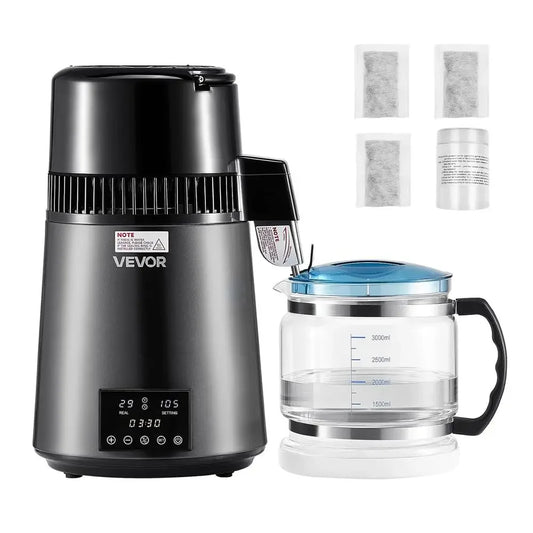 1.1 Gallon Glass Countertop Water Distiller, 1750W, 0.4 Gallons/Hour, 4L Capacity, Timer & Temp Display