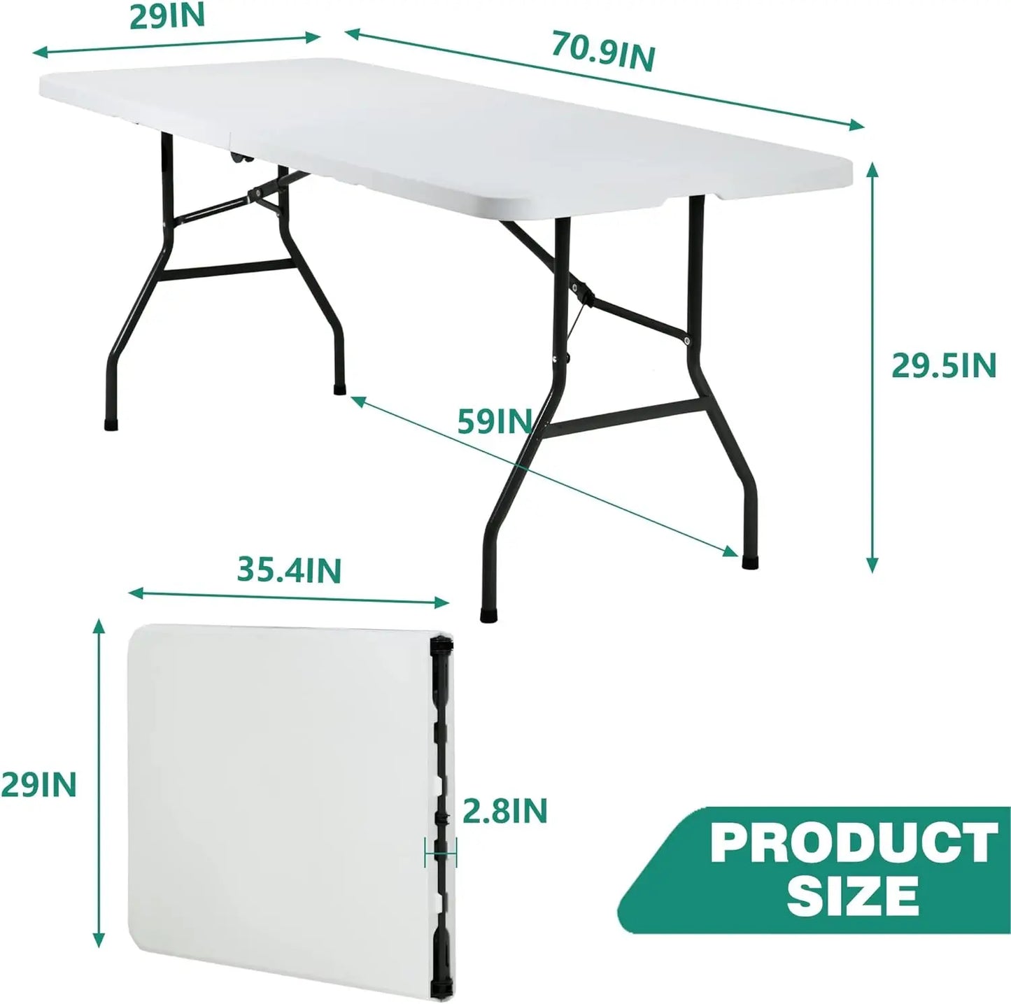 Camping Table Plastic Picnic Table Office Table for Parties Wedding Camping Office  (White, 6 FT)