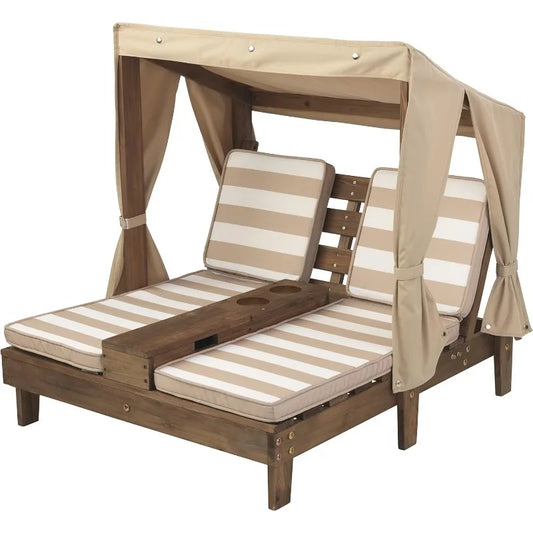 KidKraft Wooden Outdoor Double Chaise Lounge with Cup Holders, Patio Furniture for Kids or Pets